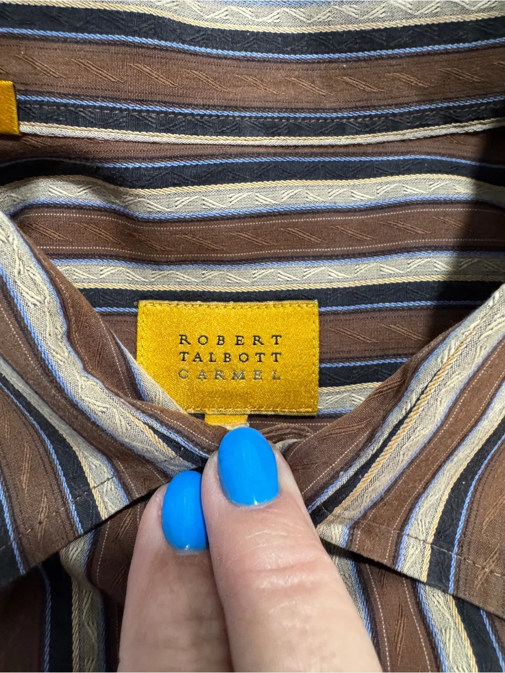 Robert Talbott Men’s L 100% Cotton Brown Cream Stripe Dress Shirt